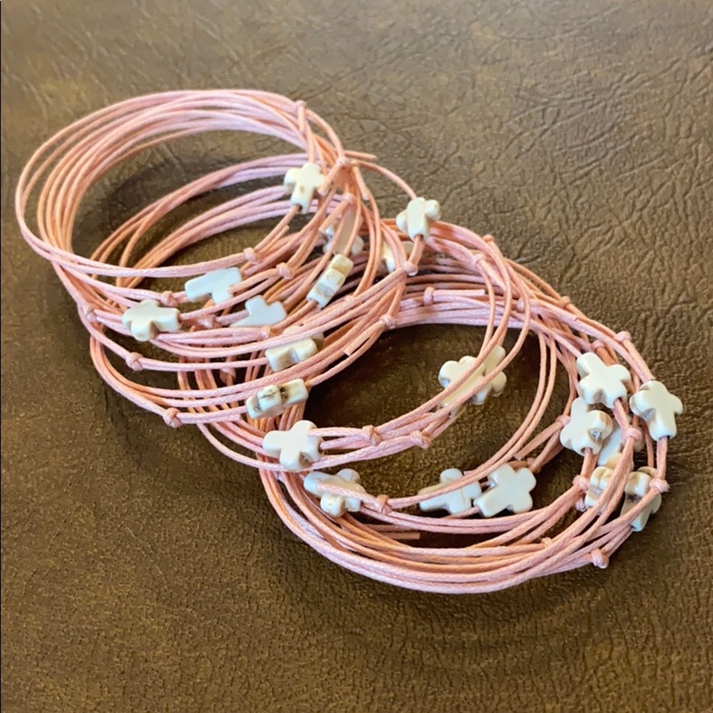 Lot of Cross baptism christening pink bracelets